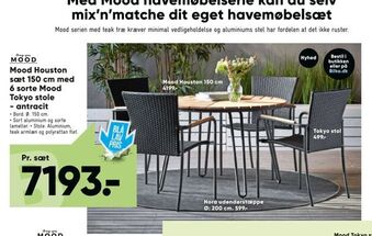 Bilka Mood Houston sæt 150 cm med 6 sorte Mood Tokyo stole - antracit tilbud