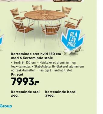 Bilka Kerteminde sæt hvid 150 cm med 6 Kerteminde stole tilbud