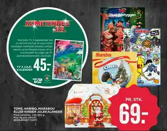 MENY Toms, haribo, marabou eller kinder julekalender tilbud