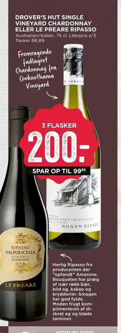 MENY Drover's hut single vineyard chardonnay eller le preare ripasso tilbud