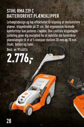 Johannes Fog STIHL RMA 239 C BATTERIDREVET PLÆNEKLIPPER tilbud