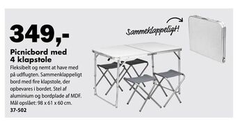 Picnicbord med 4 klapstole