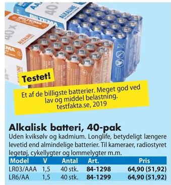 Biltema Alkalisk batteri, 40-pak tilbud