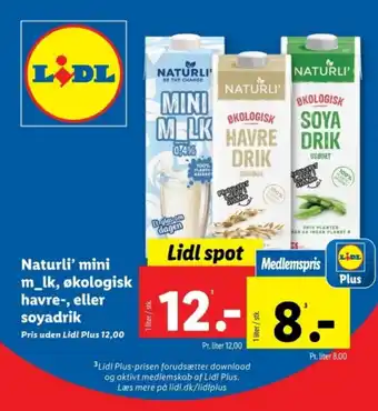 Lidl Naturli' mini m_lk, økologisk havre-, eller soyadrik tilbud