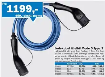 Biltema Ladekabel til elbil Mode 3 Type 2 tilbud