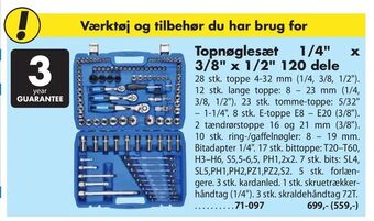 Biltema Topnøglesæt 1/4" x 3/8" x 1/2" 120 dele tilbud