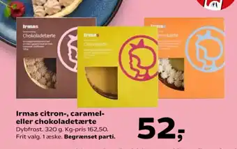 Kvickly Irmas citron-, caramel- eller chokoladetærte tilbud