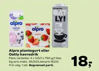 Kvickly Alpro plantegurt eller Oatly havredrik tilbud