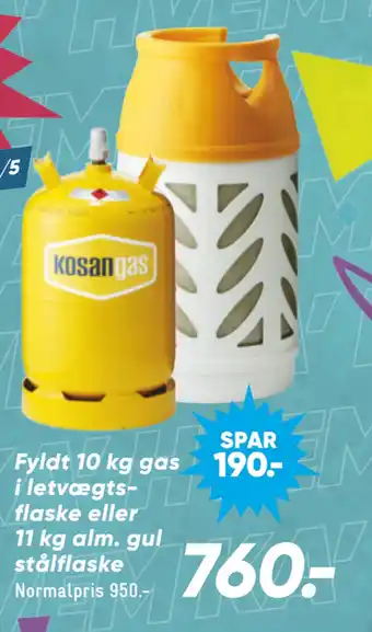 Bilka Fyldt 10 kg gas i letvægtsflaske eller 11 kg alm. gul stålflaske tilbud