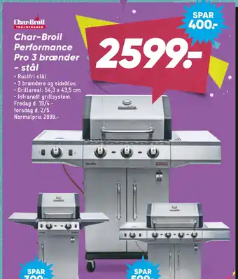 Bilka Char-Broil Performance Pro 3 brænder - stål tilbud