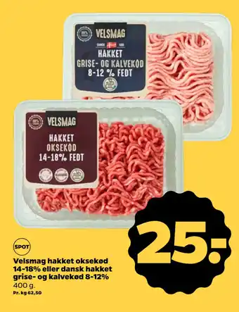 Netto Velsmag hakket oksekød 14-18% eller dansk hakket grise- og kalvekød 8-12% tilbud