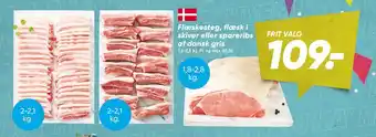 Bilka Flæskesteg, flæsk i skiver eller spareribs af dansk gris tilbud