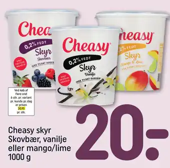 REMA 1000 Cheasy skyr Skovbær, vanilje eller mango/lime 1000 g tilbud