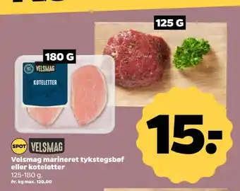 Netto Velsmag marineret tykstegsbøf eller koteletter tilbud