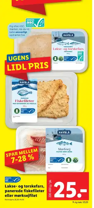 Lidl Lakse- og torskefars, panerede fiskefileter eller mørk sejfilet tilbud