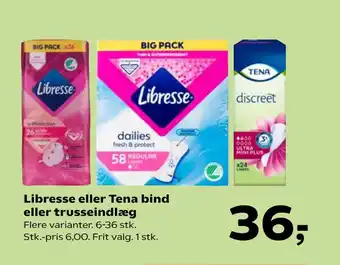 Kvickly Libresse eller Tena bind eller trusseindlæg tilbud