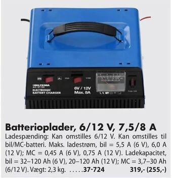 Biltema Batterioplader, 6/12 V, 7,5/8 A tilbud