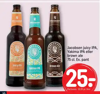 Rema 1000 Jacobsen juicy IPA, Yakima IPA eller brown ale 75 cl. Ex. pant tilbud