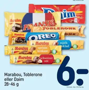 Rema 1000 Marabou, Toblerone eller Daim 28-46 g tilbud