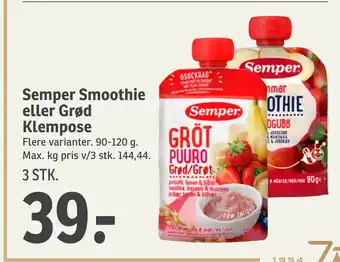 SPAR Semper Smoothie eller Grød Klempose tilbud