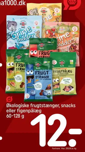 Rema 1000 Økologiske frugtstænger, snacks eller figenpålæg 60-128 g tilbud