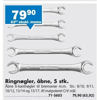 Ringnøgler, åbne, 5 stk