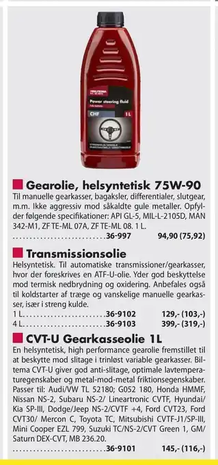 Gearolie, helsyntetisk 75W-90
