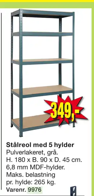 Harald Nyborg Stålreol med 5 hylder tilbud