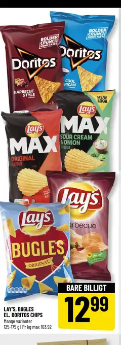 Løvbjerg LAY’S, BUGLES EL. DORITOS CHIPS tilbud