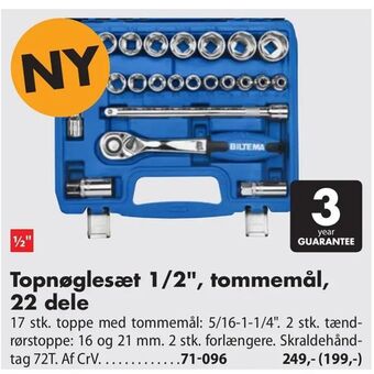Biltema Topnøglesæt 1/2", tommemål, 22 dele tilbud