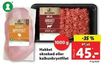 Lidl Hakket Oksekød Eller Kalkunbrystfilet 1000g tilbud