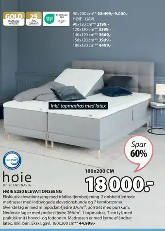 JYSK HØIE E250 ELEVATIONSSENG tilbud