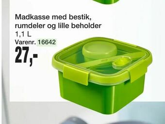 Madkasse med bestik, rumdeler og lille beholder