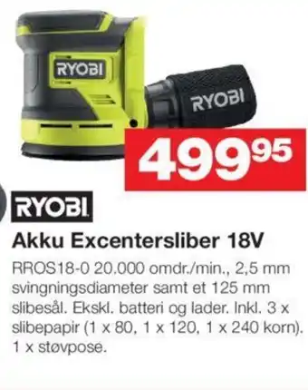 Bauhaus RYOBI Akku Excentersliber 18V tilbud