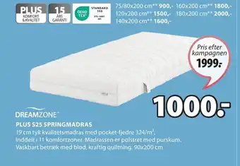 JYSK PLUS S25 SPRINGMADRAS tilbud