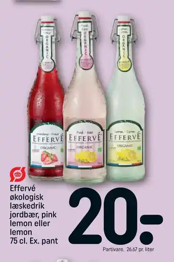 Effervé pant økologisk læskedrik jordbær, pink lemon eller lemon 75 cl