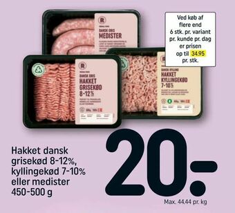 REMA 1000 Hakket dansk grisekød 8-12%, kyllingekød 7-10% eller medister tilbud
