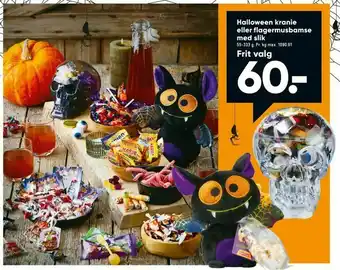 Bilka Halloween kranie eller flagermusbamse med slik tilbud