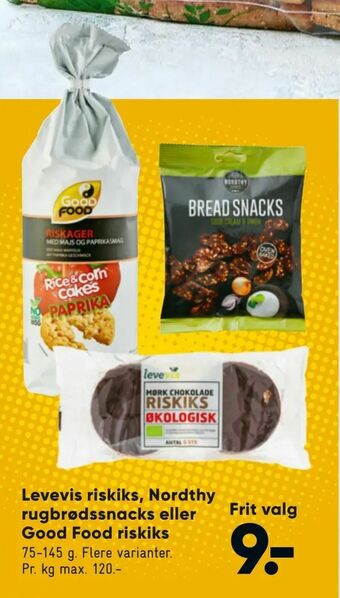 Levevis riskiks, Nordthy rugbrødssnacks eller Good Food riskiks