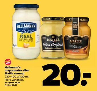 Netto Hellmann's mayonnaise eller Maille sennep tilbud