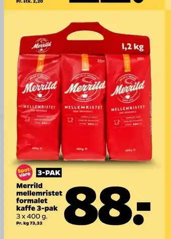 3-PAK Merrild mellemristet formalet kaffe 3-pak