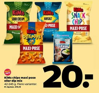 Netto KiMs chips maxi pose eller dip mix tilbud