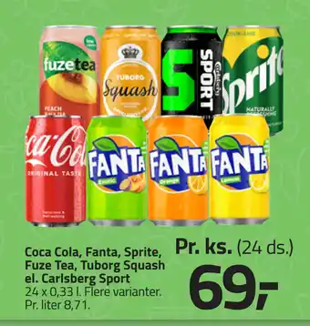 Fleggaard Coca Cola, Fanta, Sprite, Fuze Tea, Tuborg Squash el. Carlsberg Sport tilbud
