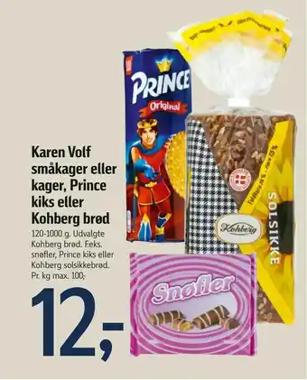 Føtex Karen Volf småkager eller kager, Prince kiks eller Kohberg brød tilbud