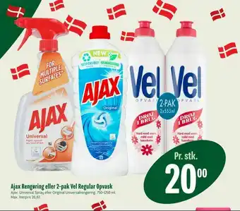 Min Købmand Ajax Rengøring eller 2-pak Vel Regular Opvask tilbud