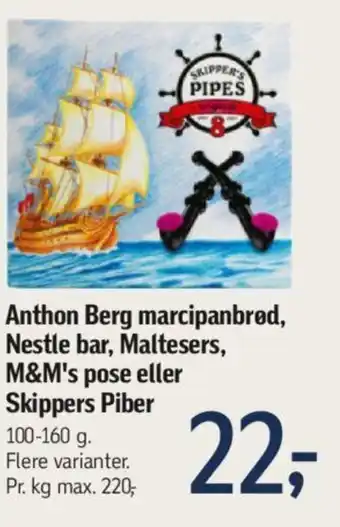 Føtex Anthon Berg marcipanbrød, Nestle bar, Maltesers, M&M's pose eller Skippers Piber tilbud