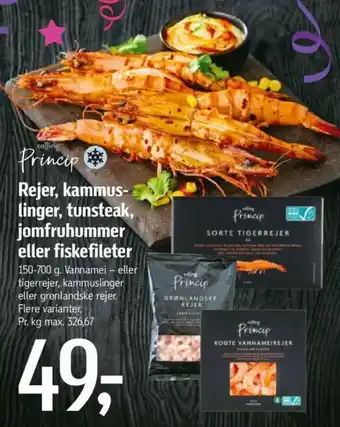 Føtex Rejer, kammus- linger, tunsteak, jomfruhummer eller fiskefileter tilbud