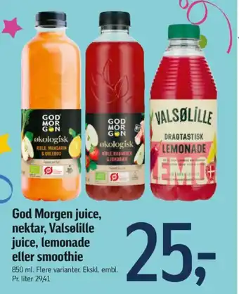 Føtex God Morgen juice, nektar, Valsolille juice, lemonade eller smoothie tilbud