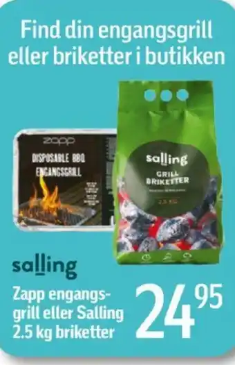 Føtex Zapp engangs- grill eller Salling 2.5 kg briketter tilbud