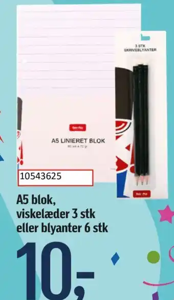 Føtex A5 blok, viskelæder 3 stk eller blyanter 6 stk tilbud
